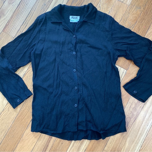 Flax Black Rayon Button Front Blouse Size M - Picture 1 of 5